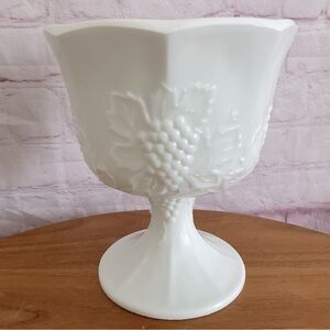 Vintage White Milk Glass Grape Pedestal Planter Bowl